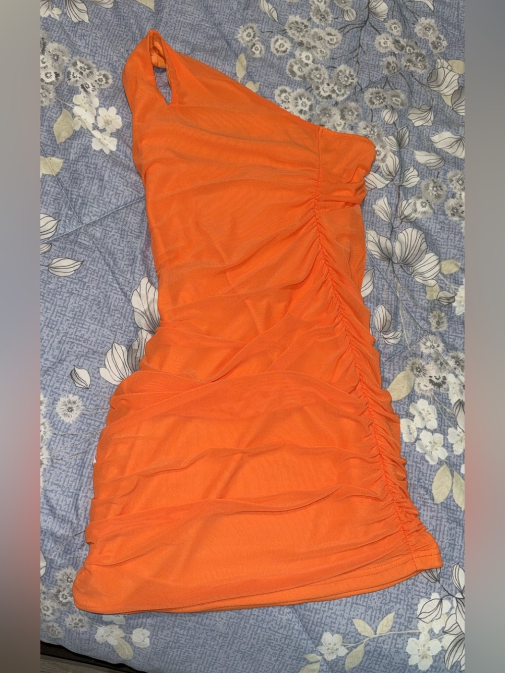 Orange One-Shoulder Ruched Mini Dress Size Small Y2K Retro Vibe
